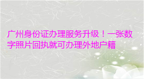广州身份证办理服务升级，一张数字照片回执就可办理外地户籍